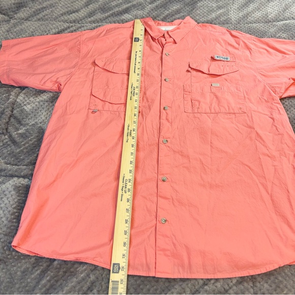 Columbia PFG Fishing Shirt Men's Orange Short Sleeve Vented Sun Protection - Picture 8 of 10